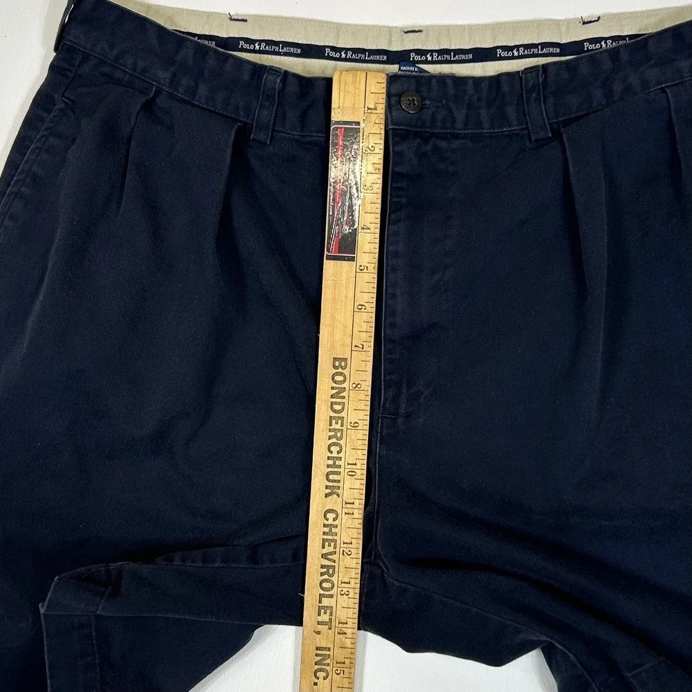 Polo Ralph Lauren Tyler Short Mens 36 Navy Blue Pleated Chino Cotton VTG RN41381